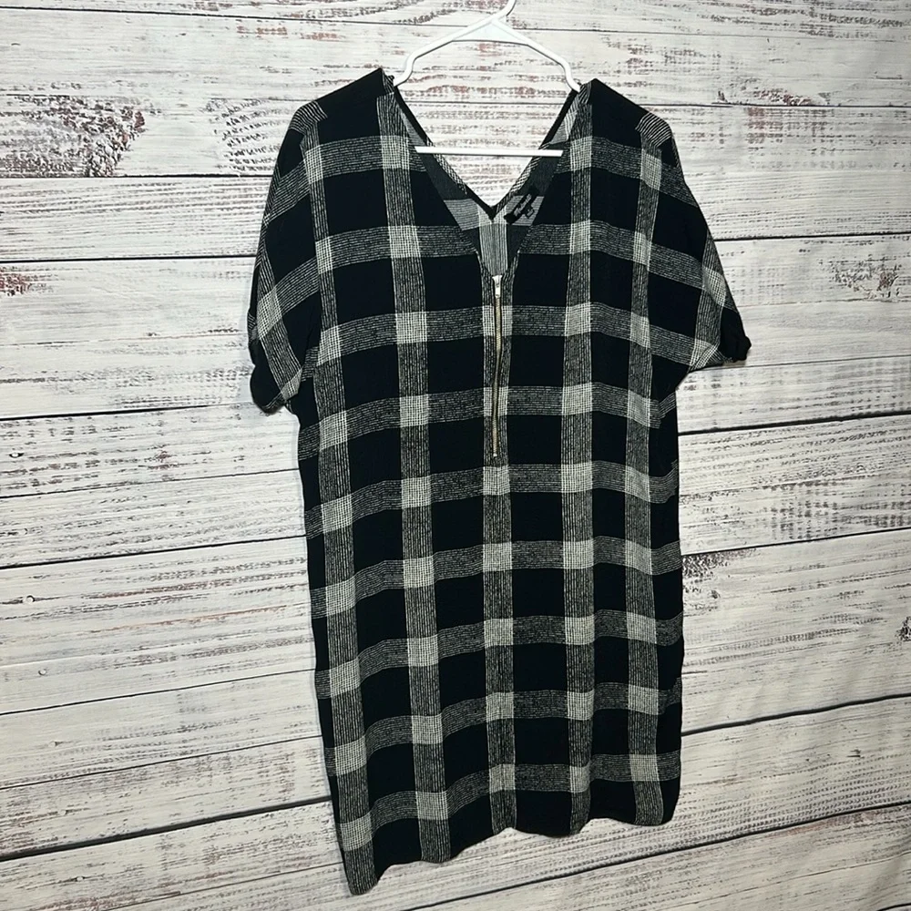 Madewell Zip Front Black Buffalo Plaid Check Sheath Dress Small - Picture 6 of 16